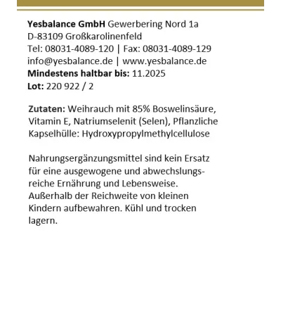 Weihrauch 85% Boswelliasäure, 120 Kapseln