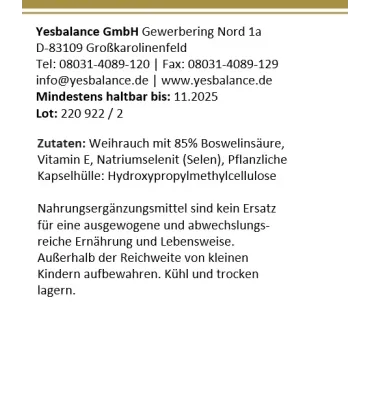 Weihrauch 85% Boswelliasäure, 120 Kapseln