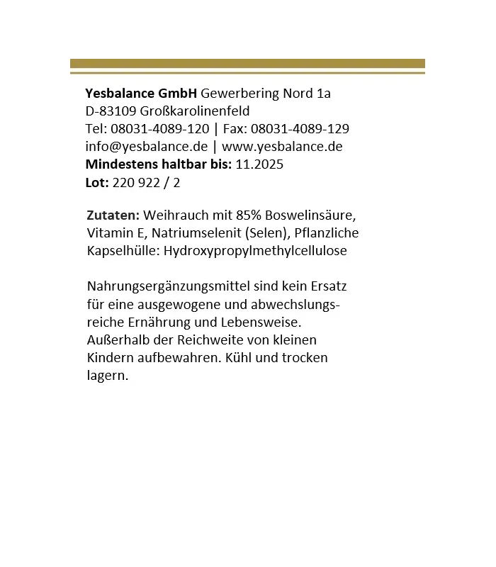Weihrauch 85% Boswelliasäure, 120 Kapseln