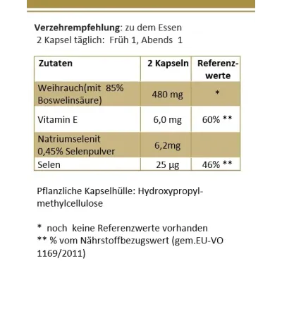 Weihrauch 85% Boswelliasäure, 120 Kapseln