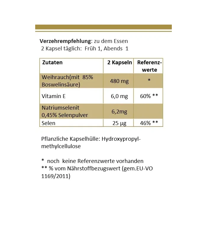 Weihrauch 85% Boswelliasäure, 120 Kapseln