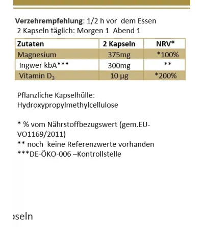 MIGRINI mit Magnesium, Bio Ingwer + Vitamin  D3