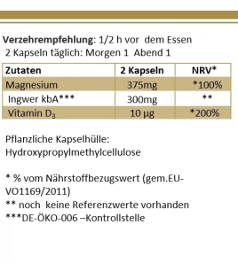 MIGRINI mit Magnesium, Bio Ingwer + Vitamin  D3