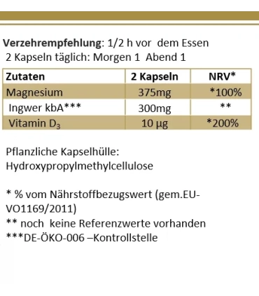 MIGRINI mit Magnesium, Bio Ingwer + Vitamin  D3