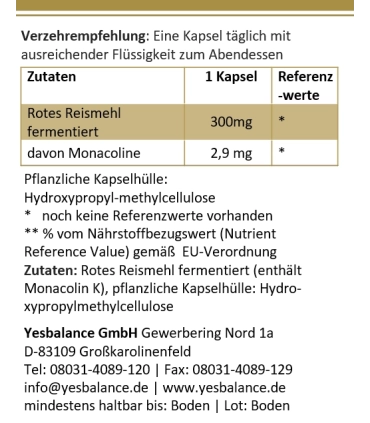 YesBalance Cholestecur Extra – Fermentierter Reis-Extrakt & Q10