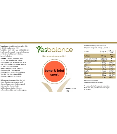bone & joint sport – Glucosamin & Chondroitin für Gelenke | Yesbalance