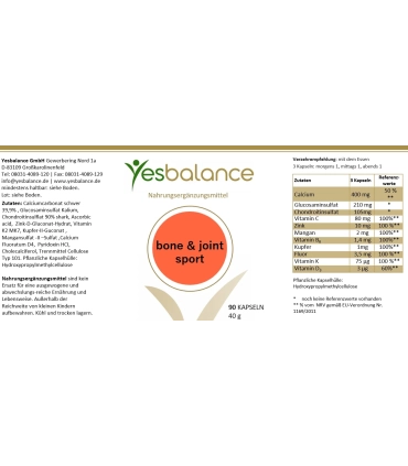 bone & joint sport – Glucosamin & Chondroitin für Gelenke | Yesbalance