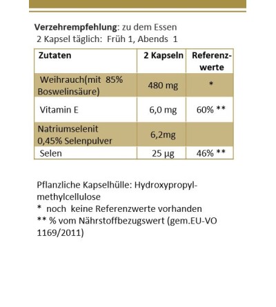 Weihrauch 85% Boswelliasäure, 120 Kapseln