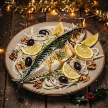 Gebackene Makrele auf Zitronen-Fenchel-Bett Gebackene Makrele auf Zitronen-Fenchel-Bett