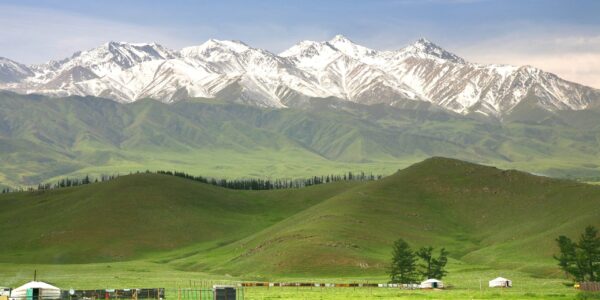 The beautiful scenic with the Tian Shan mountains at naryn of Kyrgyzstan