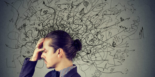 Thoughtful stressed man with a mess in his head